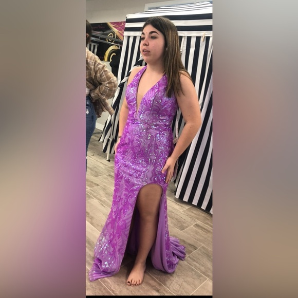 Rachel Allan Lilac Sequin Gown - Picture 7 of 11